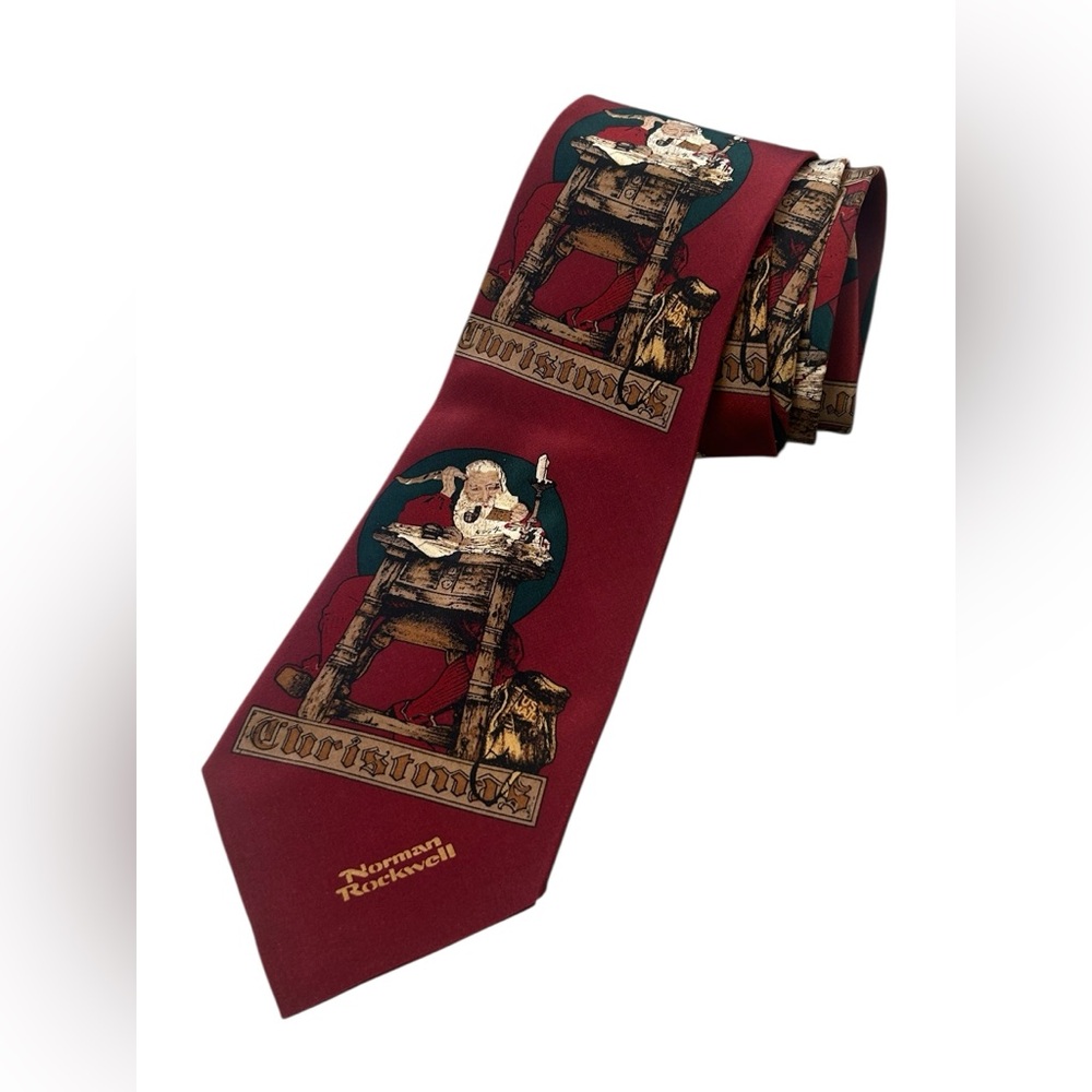 Norman Rockwell Vintage Festive Red Christmas Neck Tie Santa NWT 1994‎ 90s